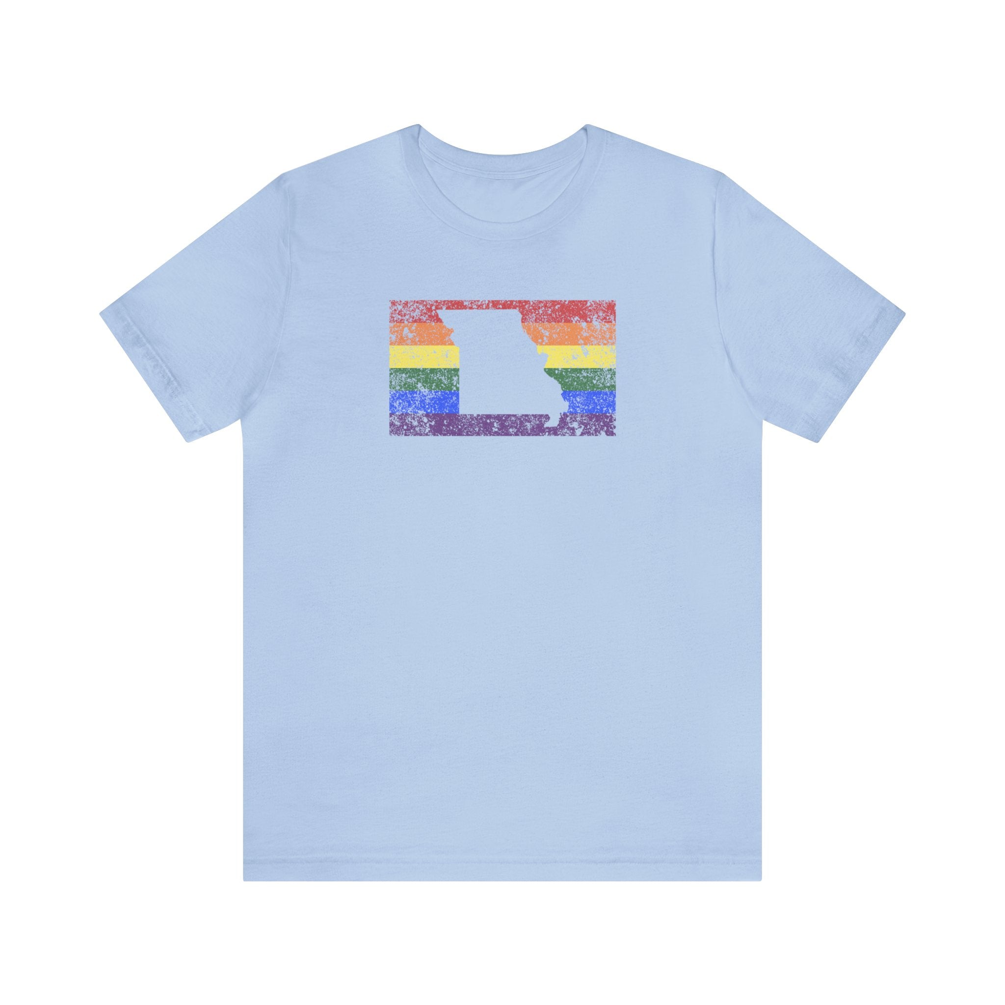 Missouri Pride Flag Tee: Rainbow LGBTQ+ State Silhouette Distressed Shirt