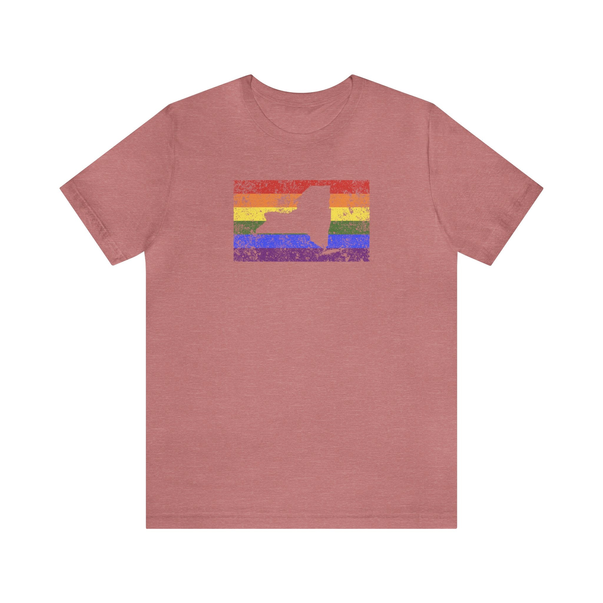 New York Pride Flag Tee: Rainbow LGBTQ+ State Silhouette Distressed Shirt