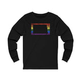 North Dakota Pride Flag Long Sleeve Tee: Rainbow LGBTQ+ State Silhouette Distressed Long Sleeve T-Shirt