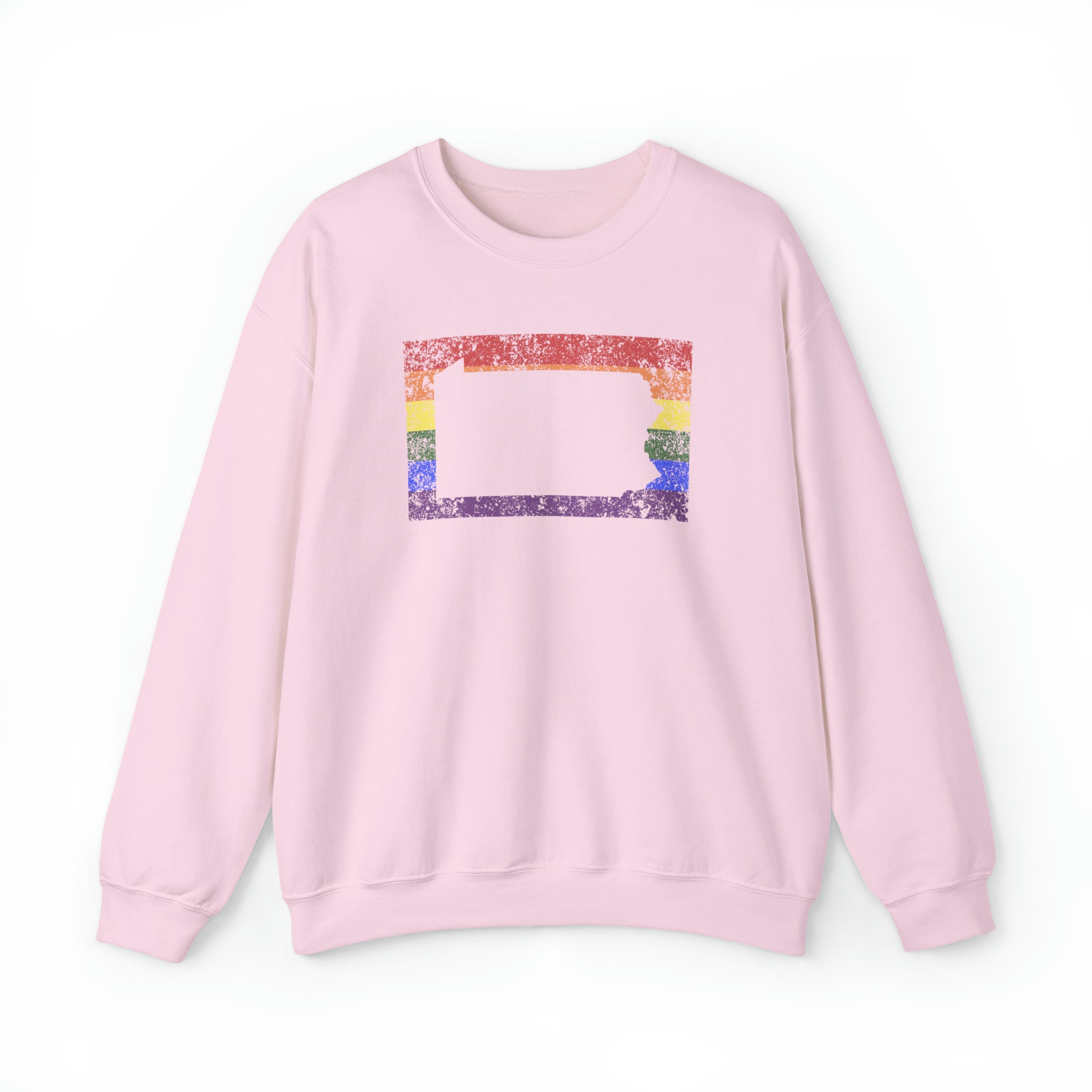 Pennsylvania Pride Flag Sweater: Rainbow LGBTQ+ State Silhouette Distressed Sweatshirt