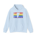 Vermont Pride Flag Hoodie: Rainbow LGBTQ+ State Silhouette Distressed Hooded Sweatshirt