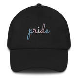 Transgender Pride Hat: Cursive 'Pride' in Gradient Colors