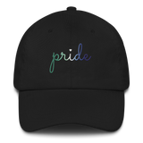 Gay Pride Hat: Cursive 'Pride' in Gradient Colors