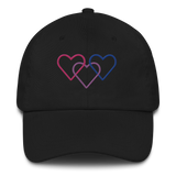 Bisexual Pride Hat: Interlaced Heart Outlines Embroidered Cap