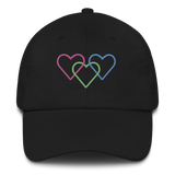 Polysexual Pride Hat: Interlaced Heart Outlines Embroidered Cap