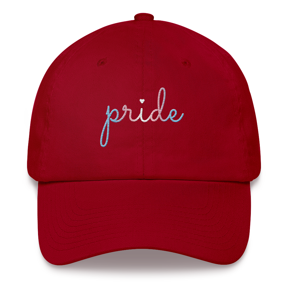 Transgender Pride Hat: Cursive 'Pride' in Gradient Colors