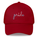 Transgender Pride Hat: Cursive 'Pride' in Gradient Colors