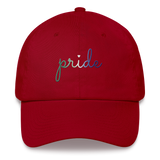 Gay Pride Hat: Cursive 'Pride' in Gradient Colors