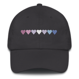 Embroidered Bigender Hat: Pride Flag Horizontal Heart Design