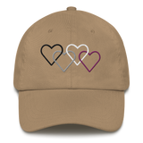 Asexual Pride Hat: Interlaced Heart Outlines Embroidered Cap