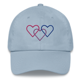 Bisexual Pride Hat: Interlaced Heart Outlines Embroidered Cap