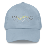 Demigender Pride Hat: Interlaced Heart Outlines Embroidered Cap