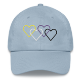 Nonbinary Pride Hat: Interlaced Heart Outlines Embroidered Cap