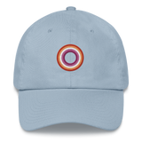 Embroidered Hat: Lesbian Pride Ring Emblem Design