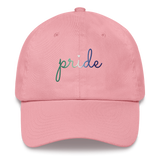 Gay Pride Hat: Cursive 'Pride' in Gradient Colors