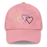 Nonbinary Pride Hat: Interlaced Heart Outlines Embroidered Cap