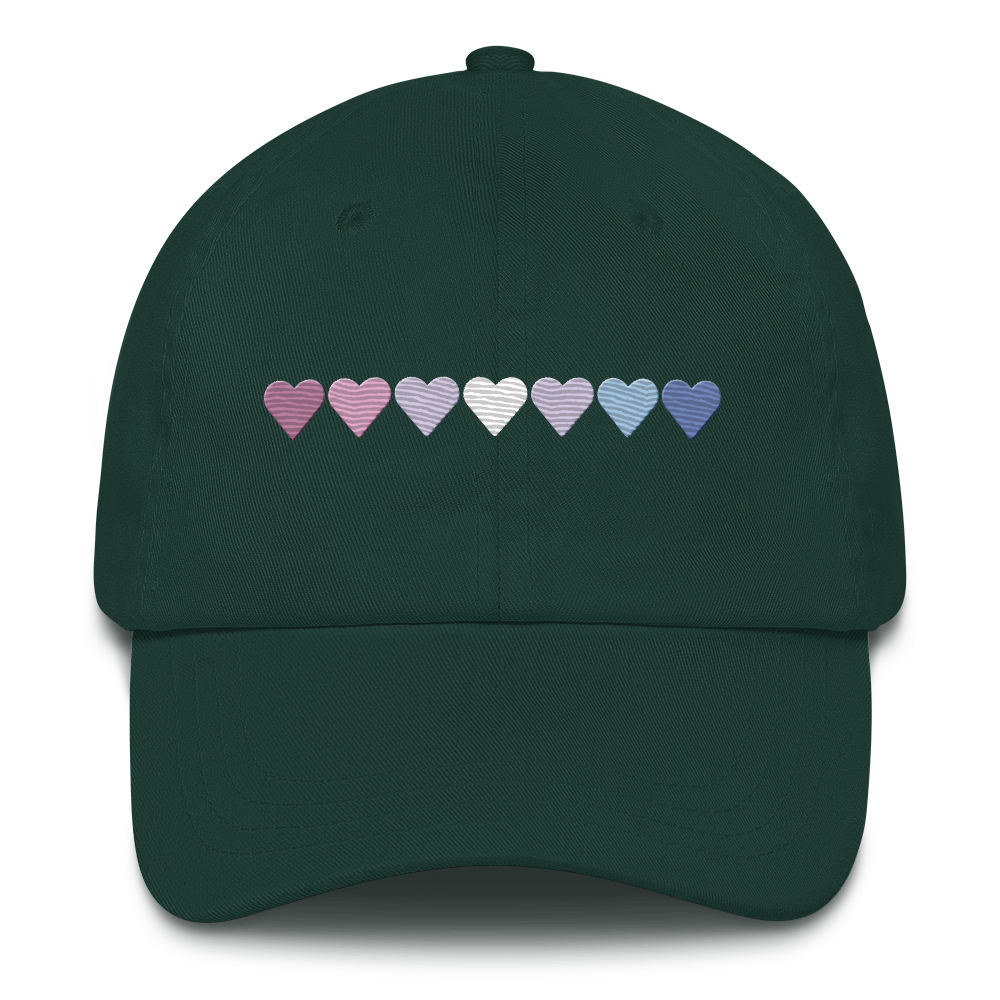 Embroidered Bigender Hat: Pride Flag Horizontal Heart Design