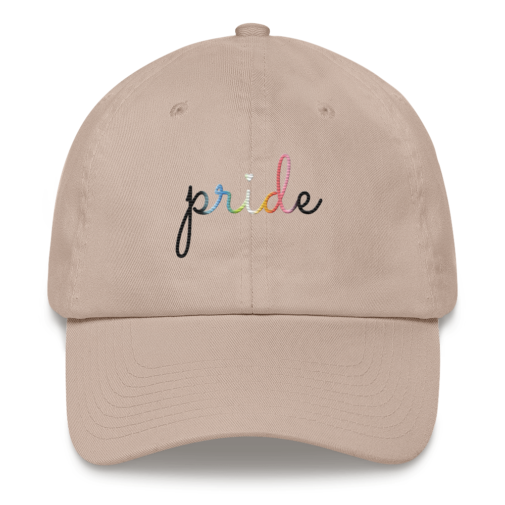 Queer Pride Hat: Cursive 'Pride' in Gradient Colors