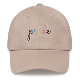 Queer Pride Hat: Cursive 'Pride' in Gradient Colors