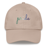 Gay Pride Hat: Cursive 'Pride' in Gradient Colors