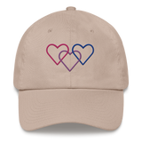 Bisexual Pride Hat: Interlaced Heart Outlines Embroidered Cap