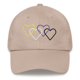 Nonbinary Pride Hat: Interlaced Heart Outlines Embroidered Cap