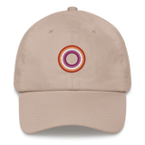 Embroidered Hat: Lesbian Pride Ring Emblem Design