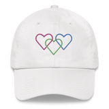 Polysexual Pride Hat: Interlaced Heart Outlines Embroidered Cap