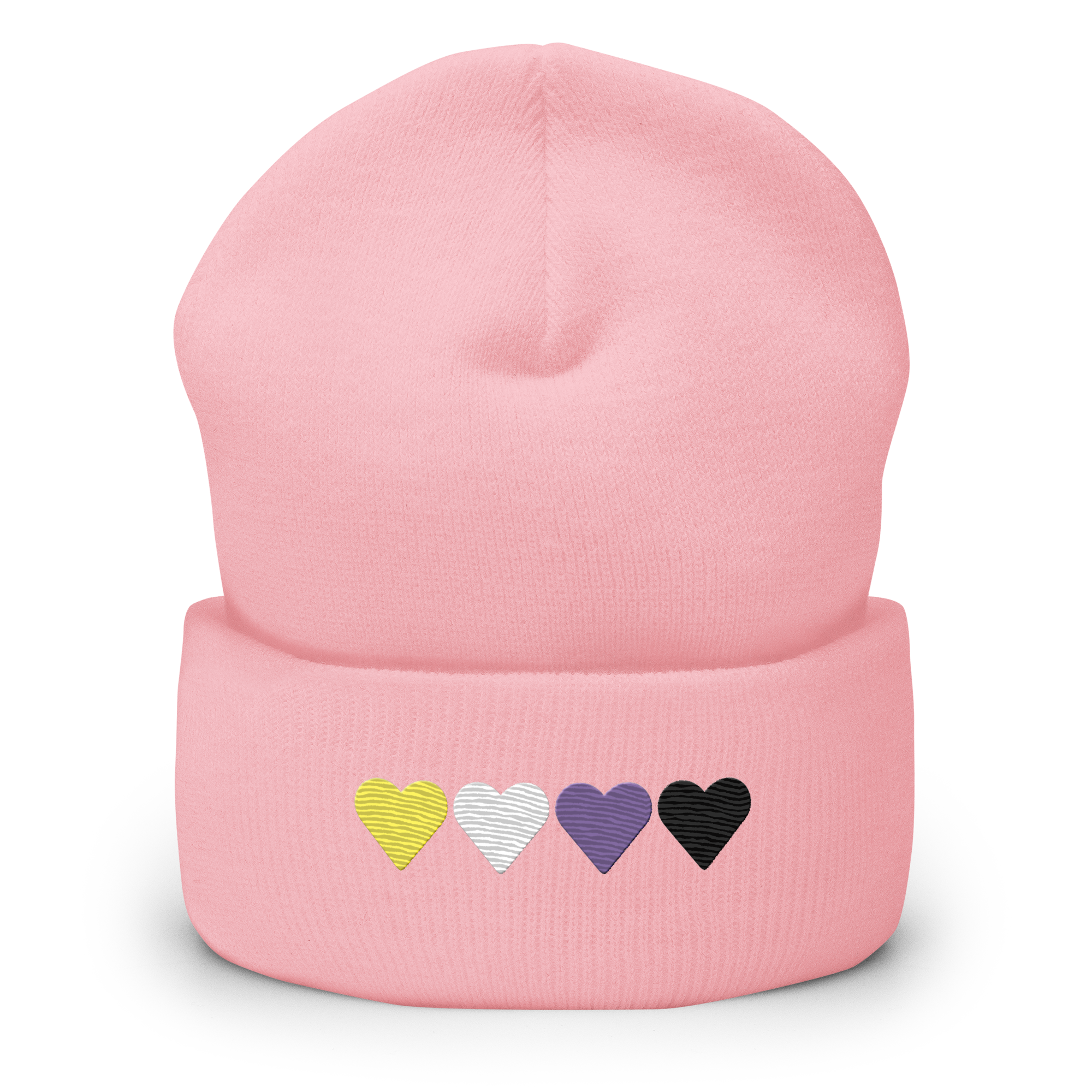 Embroidered Nonbinary Beanie: Pride Flag Horizontal Heart Design