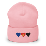 Embroidered Polyamory Beanie: Pride Flag Horizontal Heart Design