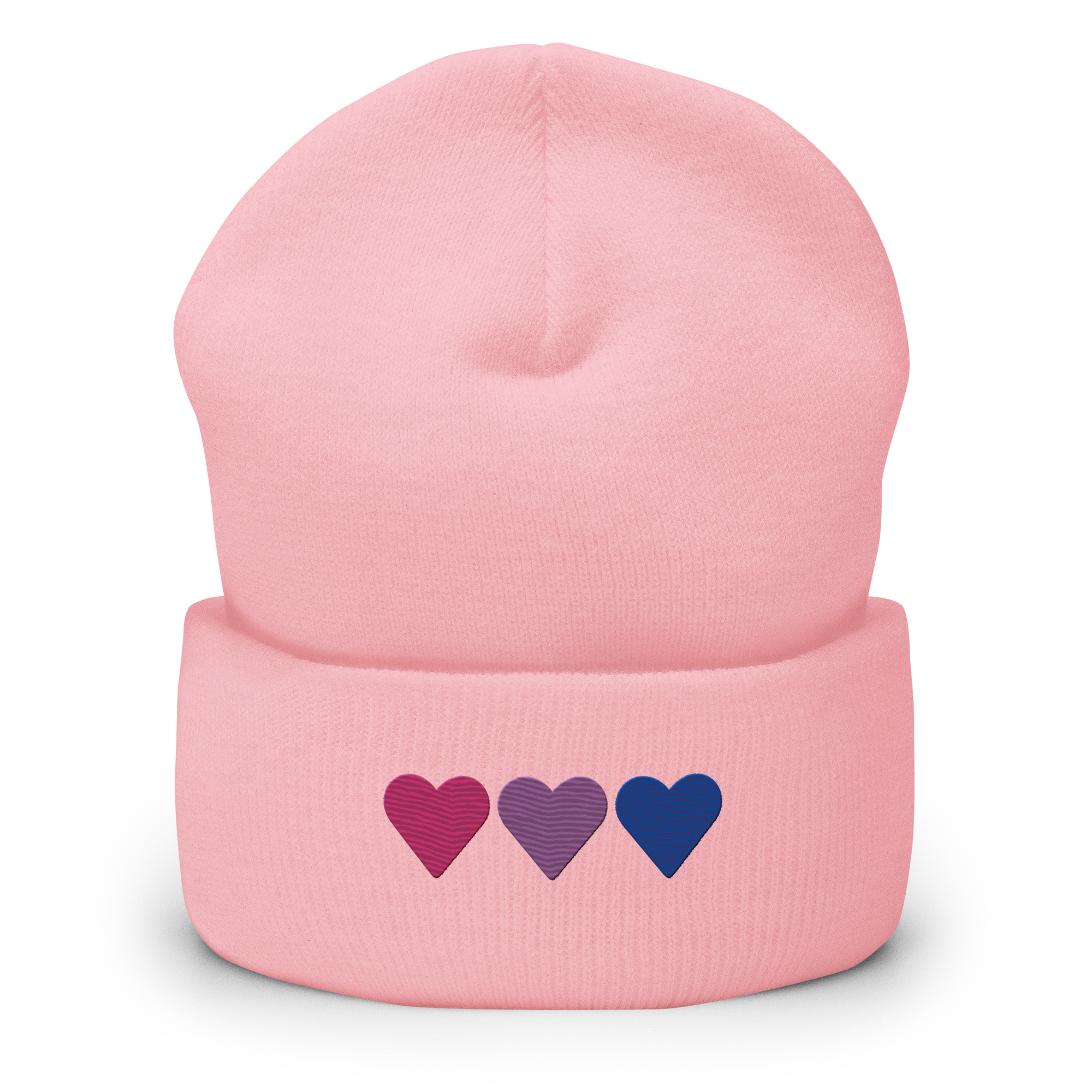 Embroidered Bisexual Beanie: Pride Flag Horizontal Heart Design