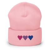 Embroidered Bisexual Beanie: Pride Flag Horizontal Heart Design