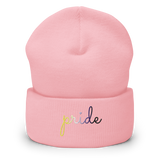 Nonbinary Pride Beanie: Cursive 'Pride' in Gradient Colors