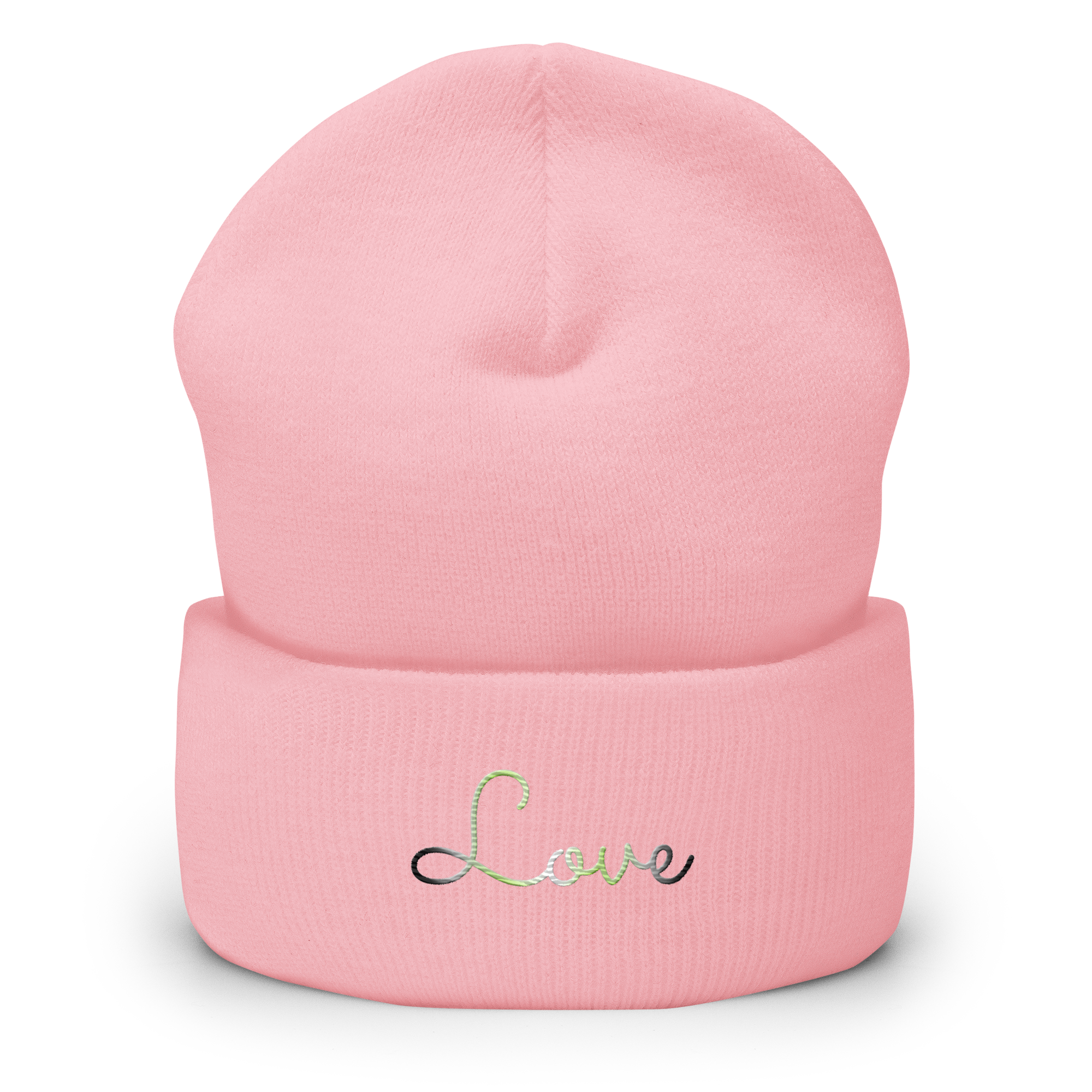 Agender Love Script Beanie: Ellegantly Embroidered Pride Hat