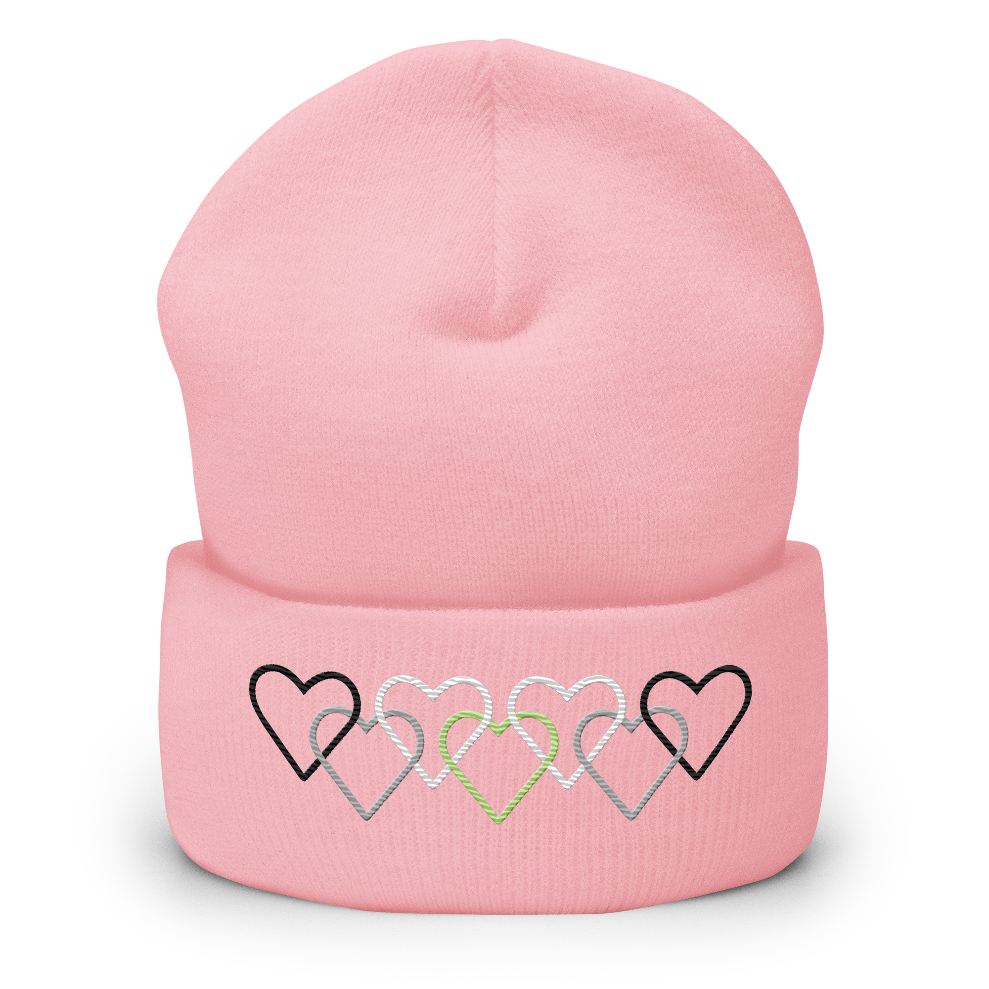 Agender Pride Beanie: Interlaced Heart Outlines Embroidered Hat