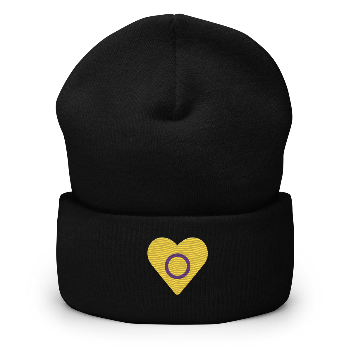 Intersex Flag Embroidered Heart Beanie: Celebratory LGBTQ+ Pride Design