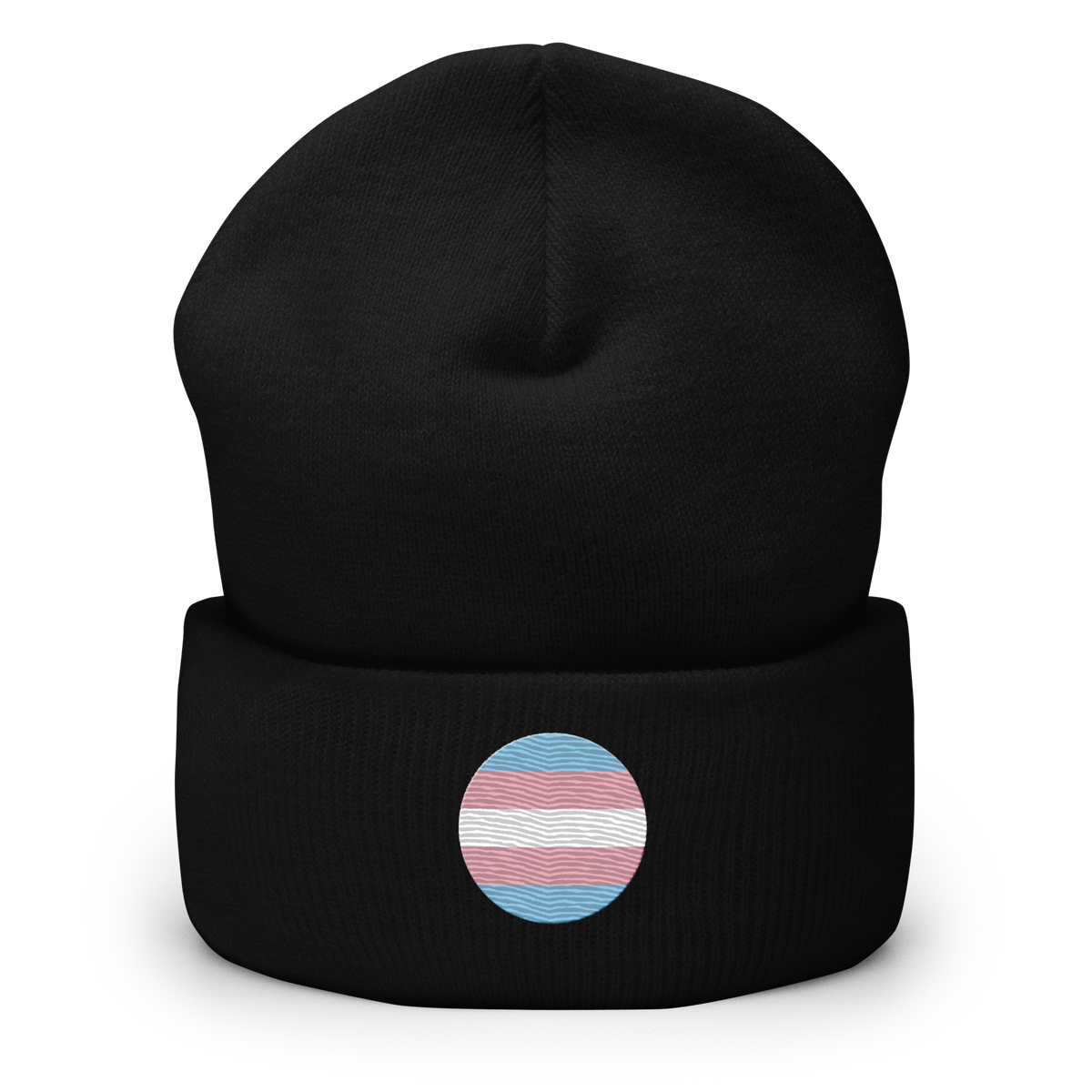 Transgender Flag Embroidered Circle Beanie: Celebratory LGBTQ+ Pride Design