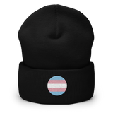 Transgender Flag Embroidered Circle Beanie: Celebratory LGBTQ+ Pride Design