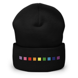 Embroidered Gilbert Baker Pride Beanie: Pride Flag Horizontal Square Design