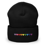 Embroidered Gilbert Baker Pride Beanie: Pride Flag Horizontal Heart Design