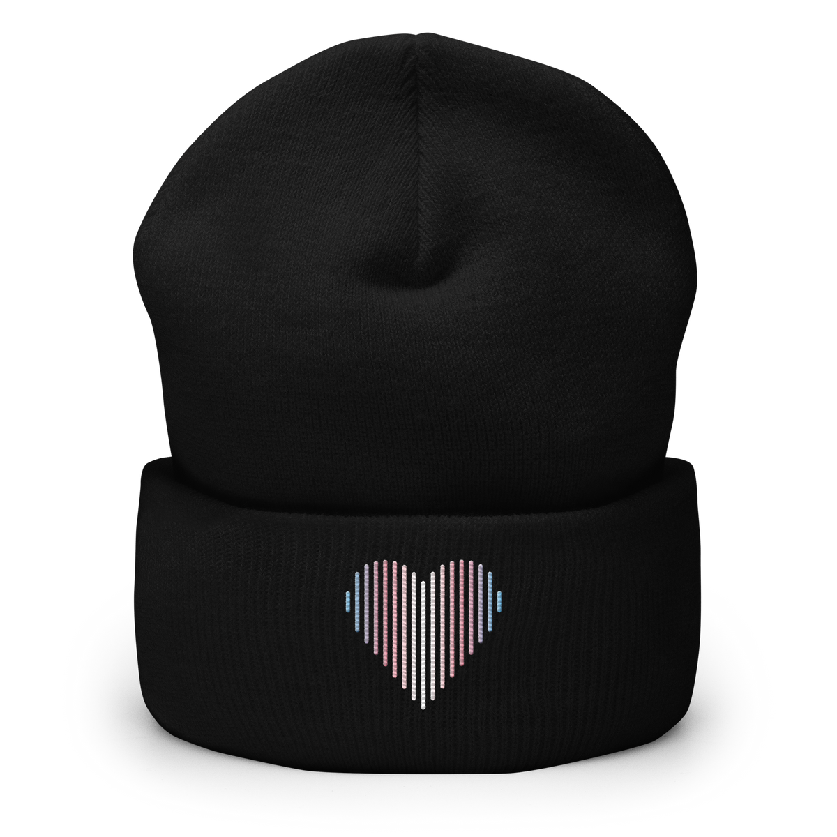 Transgender Heart Lines Beanie: Embroidered Pride Gradient Hat