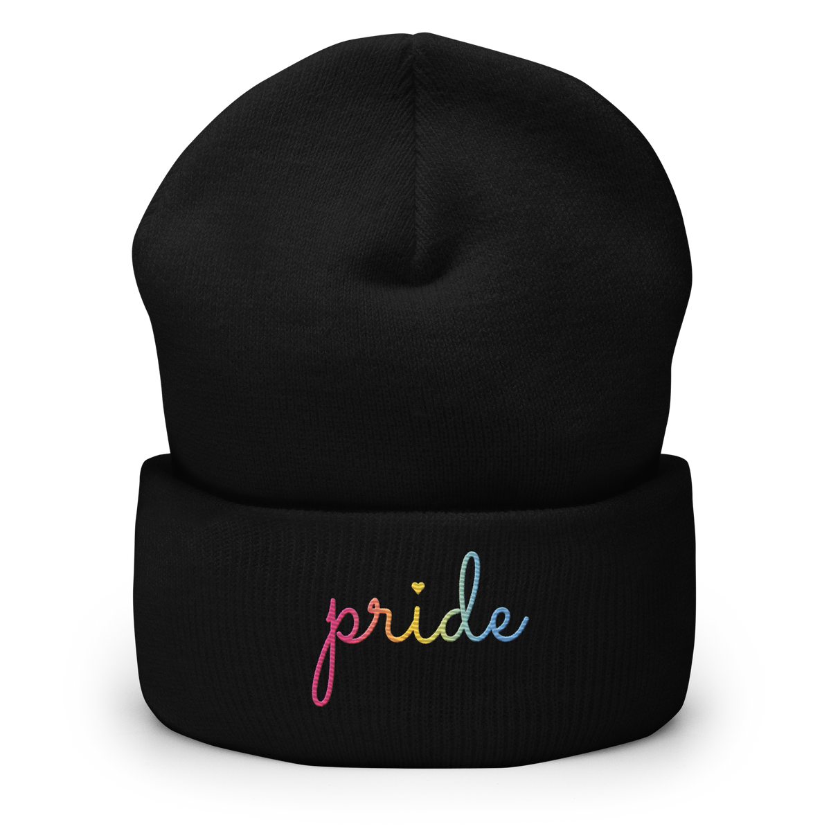 Pansexual Pride Beanie: Cursive 'Pride' in Gradient Colors