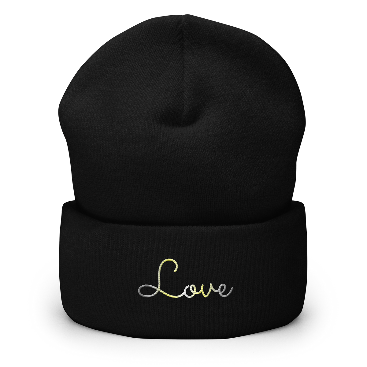 Demigender Love Script Beanie: Ellegantly Embroidered Pride Hat