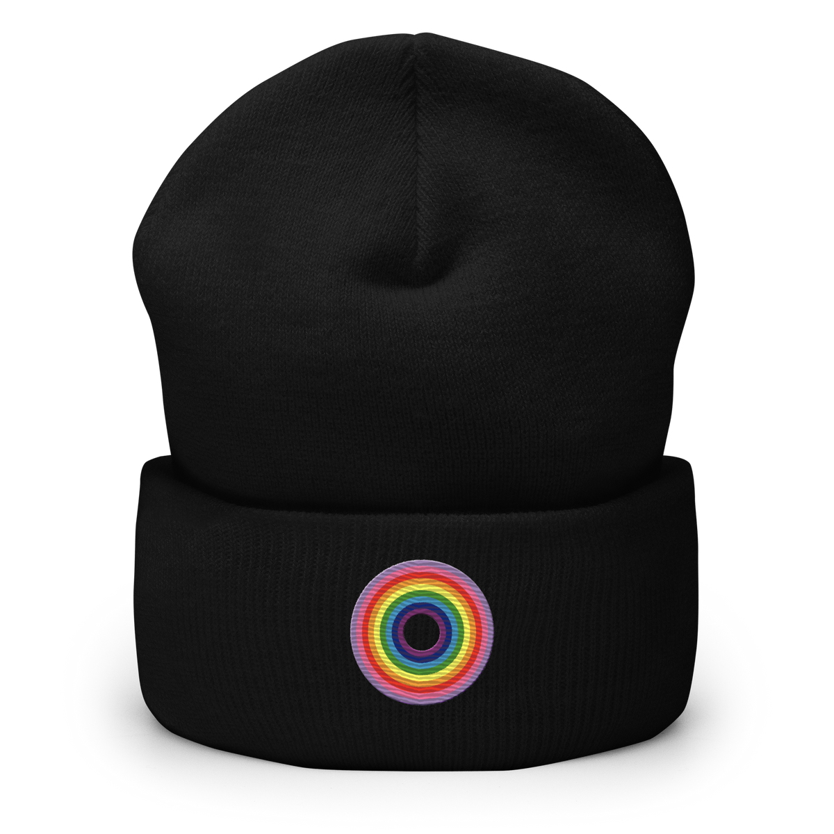 Embroidered Beanie: Gilbert Baker Pride Ring Emblem Design