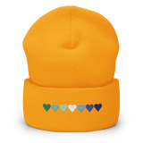 Embroidered Gay Pride Beanie: Pride Flag Horizontal Heart Design