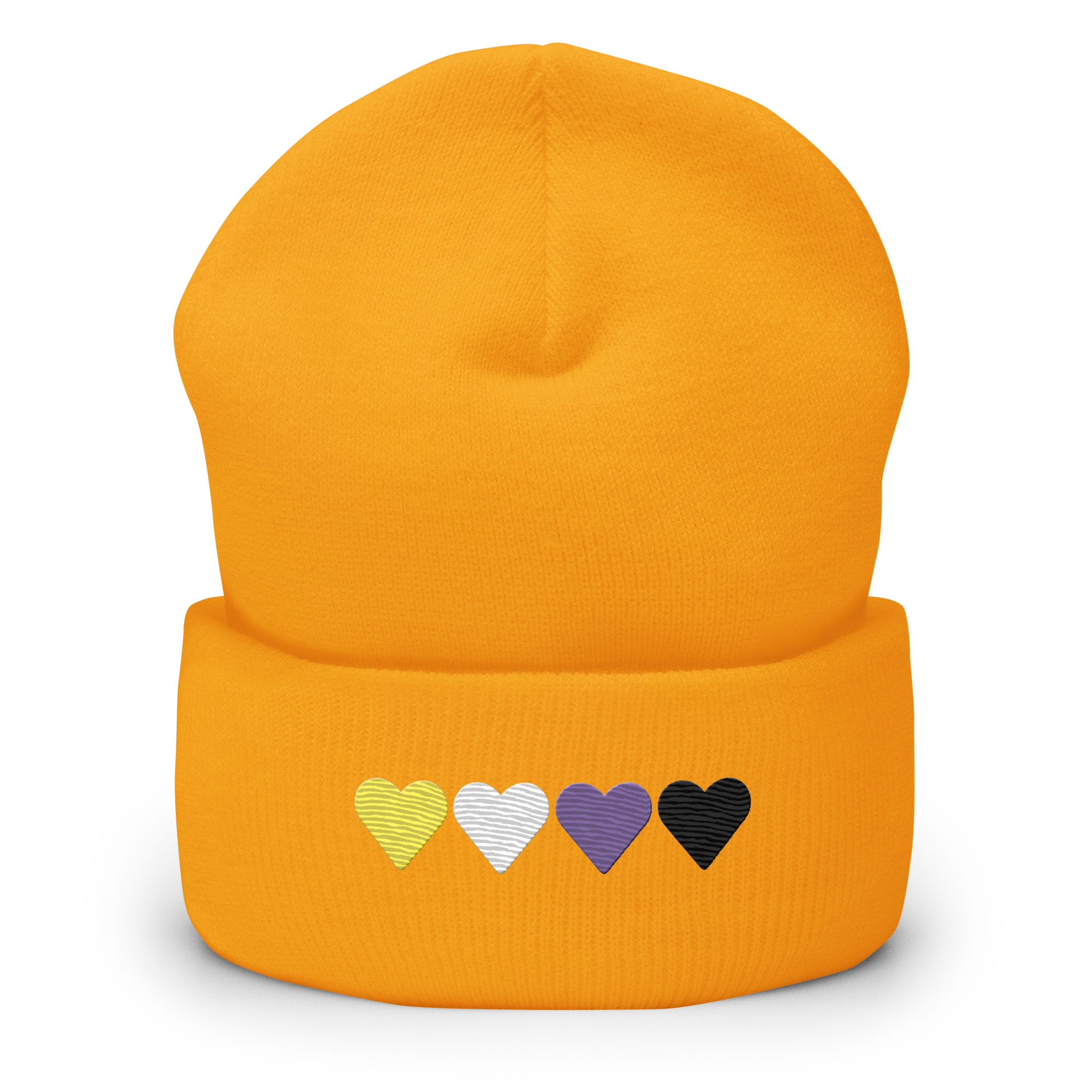 Embroidered Nonbinary Beanie: Pride Flag Horizontal Heart Design