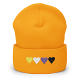 Embroidered Nonbinary Beanie: Pride Flag Horizontal Heart Design