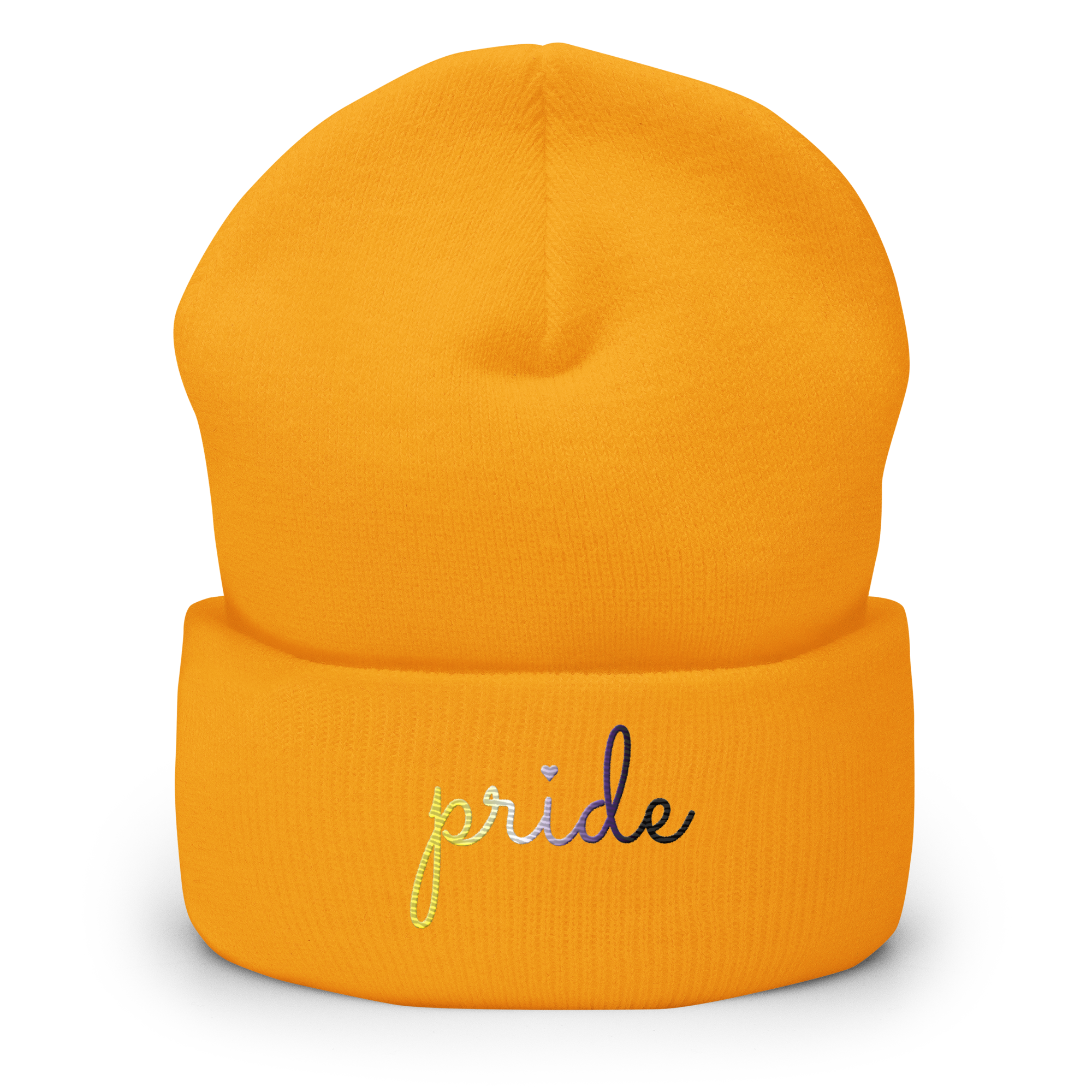 Nonbinary Pride Beanie: Cursive 'Pride' in Gradient Colors