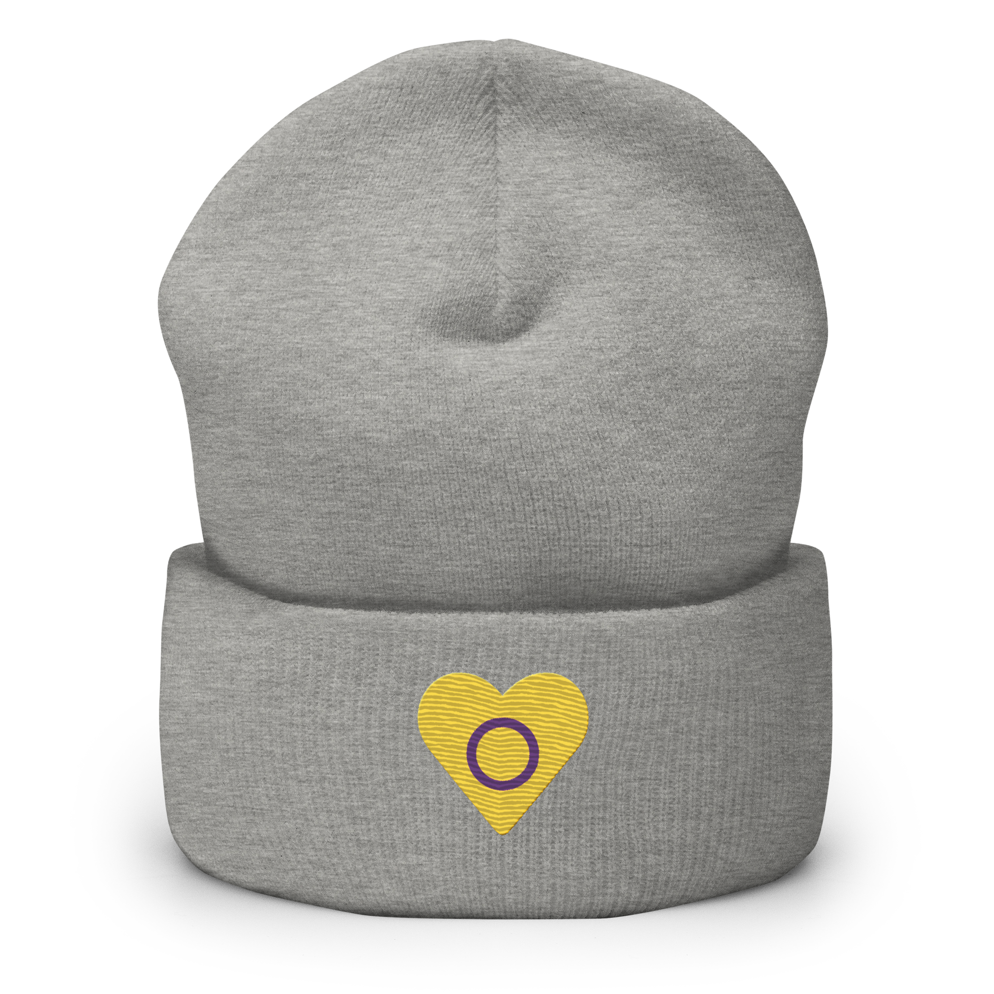 Intersex Flag Embroidered Heart Beanie: Celebratory LGBTQ+ Pride Design