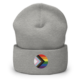 Pride Progress Flag Embroidered Circle Beanie: Celebratory LGBTQ+ Pride Design